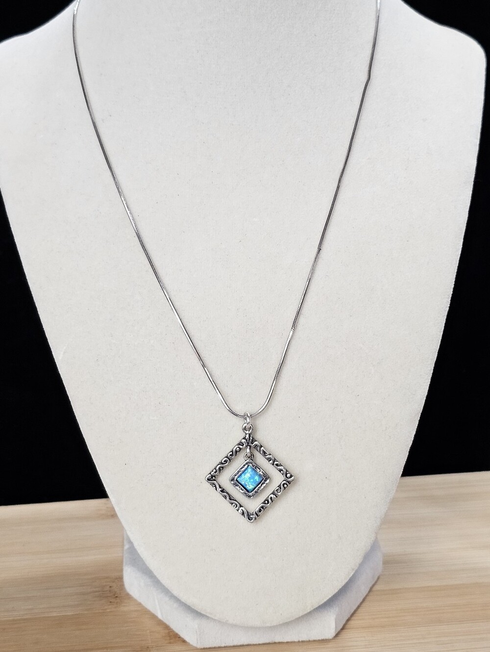 Shablool Didae 925 Sterling Silver Geometric Opal Necklace Vintage